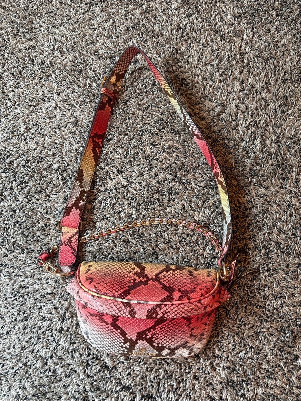 Michael Kors Pink Multicolor Snake-Print Mini Crossbody Bag